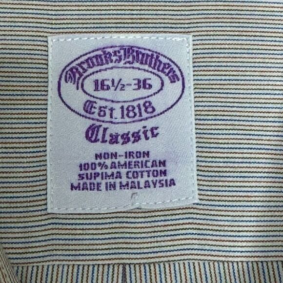 Brooks Brothers Classic Shirt Mens 16.5 36 Non Iron 100% Supima Cotton Striped - Picture 3 of 9